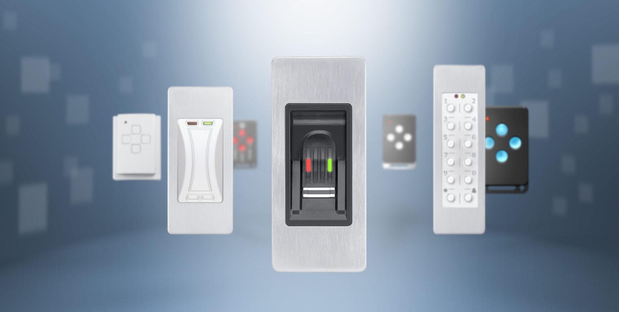 Komfortable Zutrittskontrollsysteme von FUHR als moderne Alternative zur herkömmlichen Türöffnung per Schlüssel: Fingerscan, Tastatur, Transponder oder Funkschlüssel. 